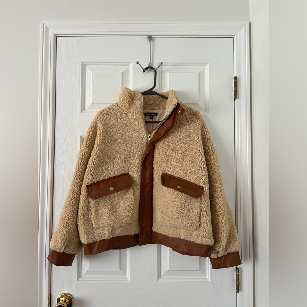 Sherpa jacket with faux leather detail